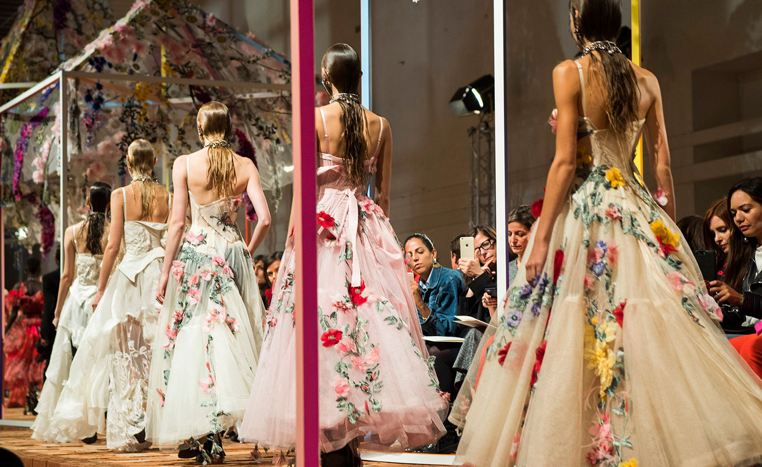 Models at Alexander McQueen S/S 2018 fashion show