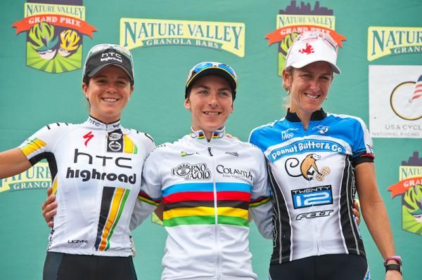 Stillwater Criterium podium: Evelyn Stevens (HTC Highroad), Giorgia Bronzini (Colavita/Forno d'Asolo p/b Cooking Light), Kristin Armstrong (Peanut Butter &amp; Co/Twenty 12)