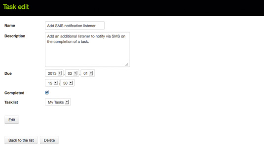 The form allows you to update a task to say it is completed – and stop the task being edited once complete