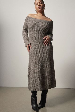 Rib-Knit Off-The-Shoulder Dress