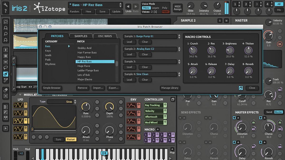 Macro controls within the preset browser enable easy tweaking prior to loading presets