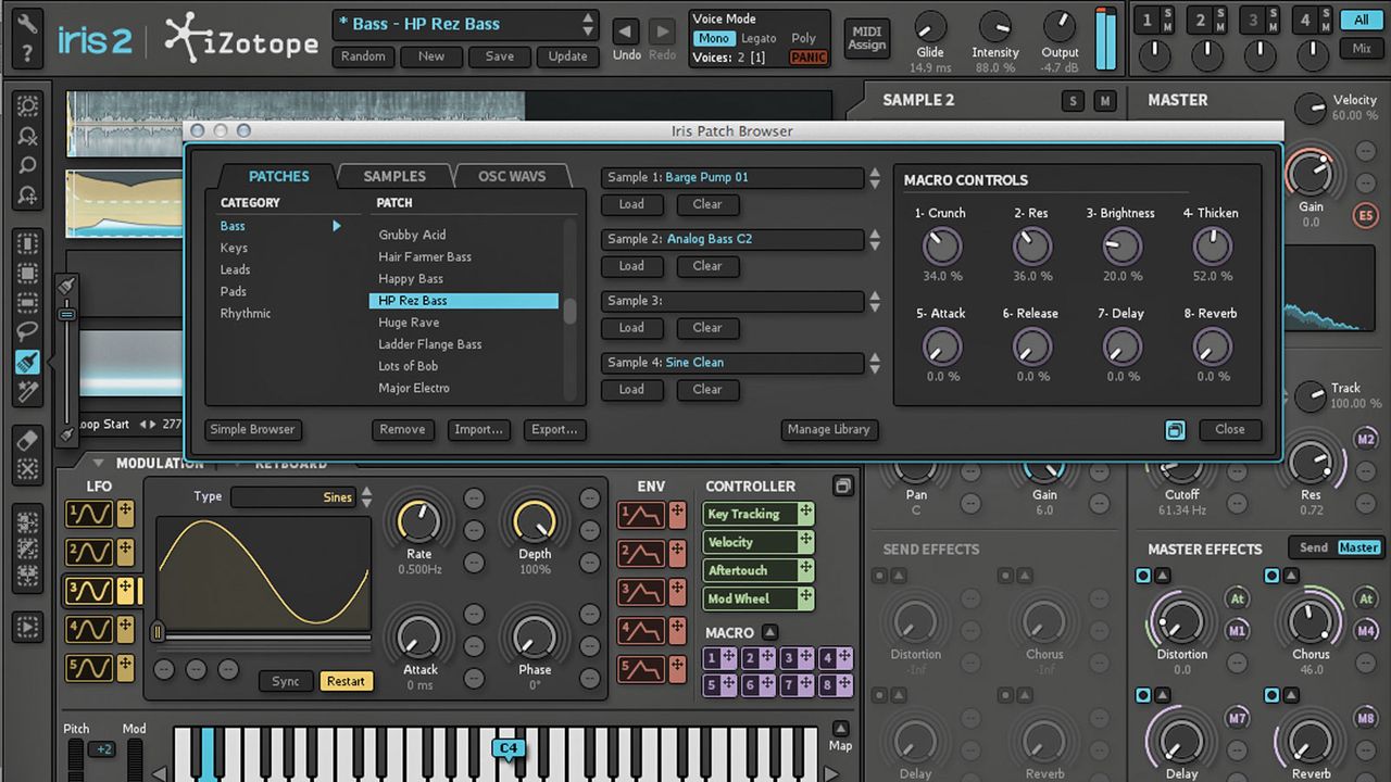 Macro controls within the preset browser enable easy tweaking prior to loading presets