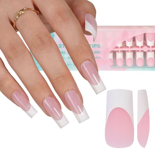 Amazon.com: Misssix French Gel Nail Tips, 240pcs French Tip Press on Nails Long Square Pink, No Need to File Tips Pre-Lasting, Fake Nails for Nail Art Diy 15 Sizes : Beauty & Personal Care
