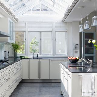 kitchen with white cabinets