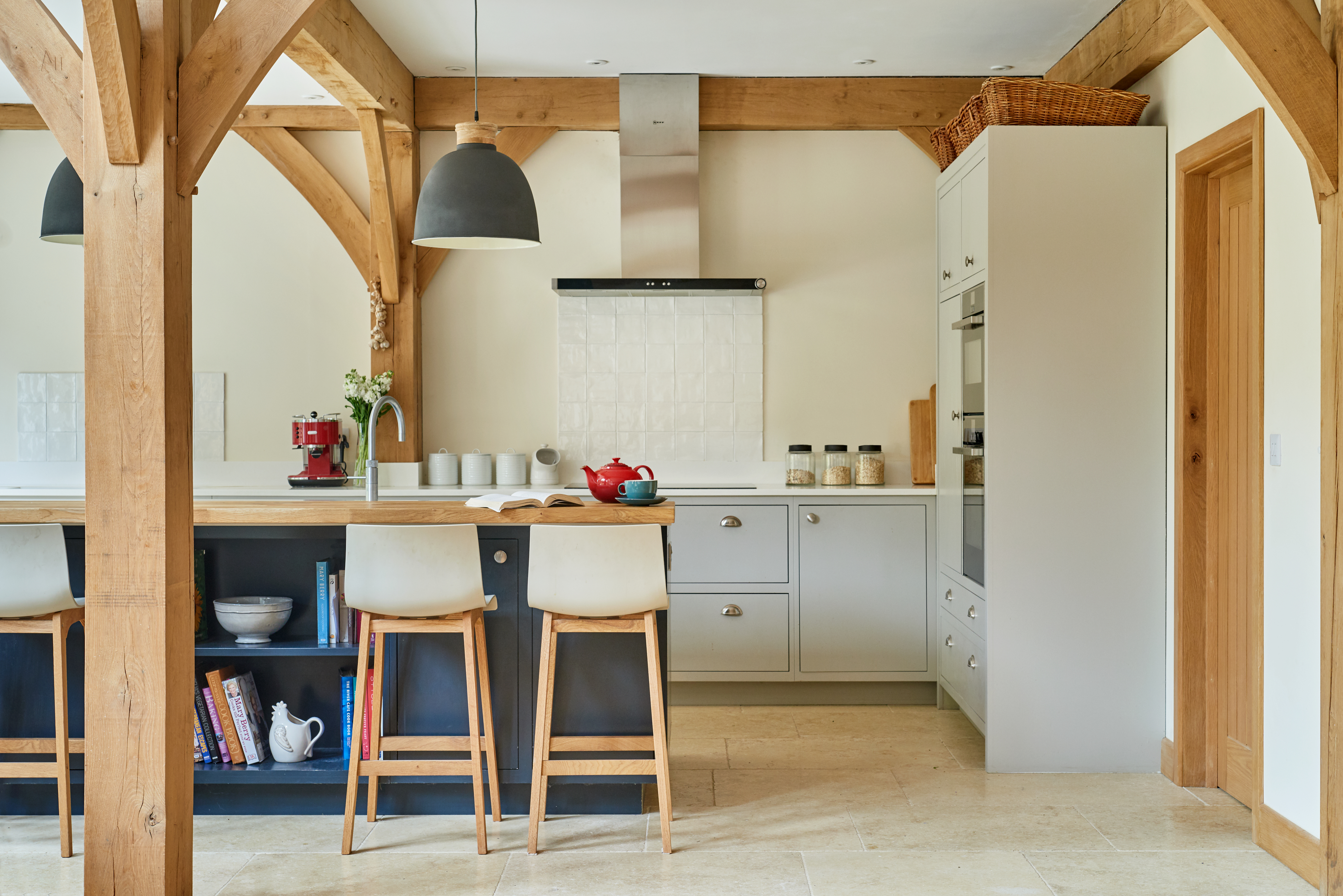 Modern kitchen in oak framed home