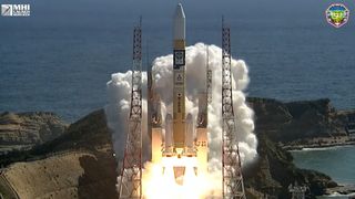 A Japanese H-2A rocket launches the QZS-R1 navigation satellite into orbit from the Tanegashima Space Center.