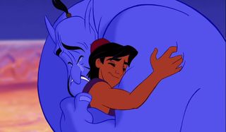 Genie and Aladdin hug in 1992 film