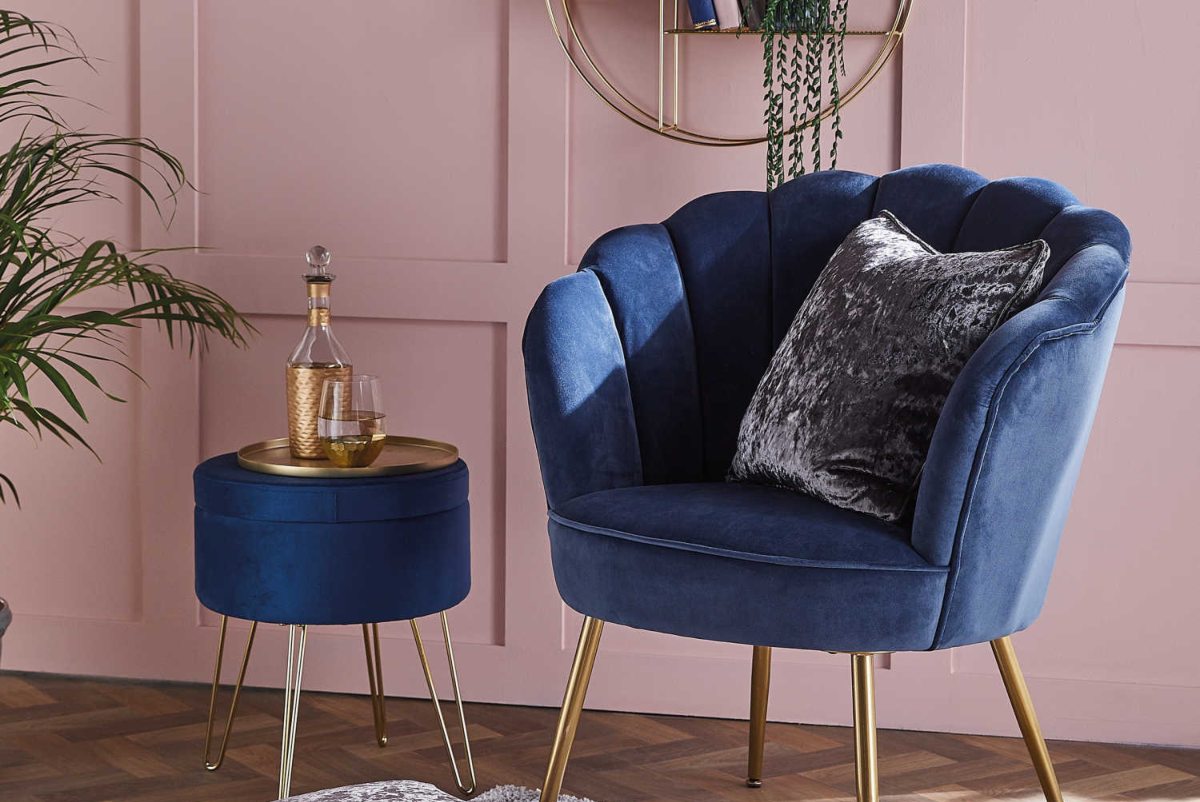 Aldi S Scalloped Armchair Is Back In Navy With A Matching Storage Stool Real Homes