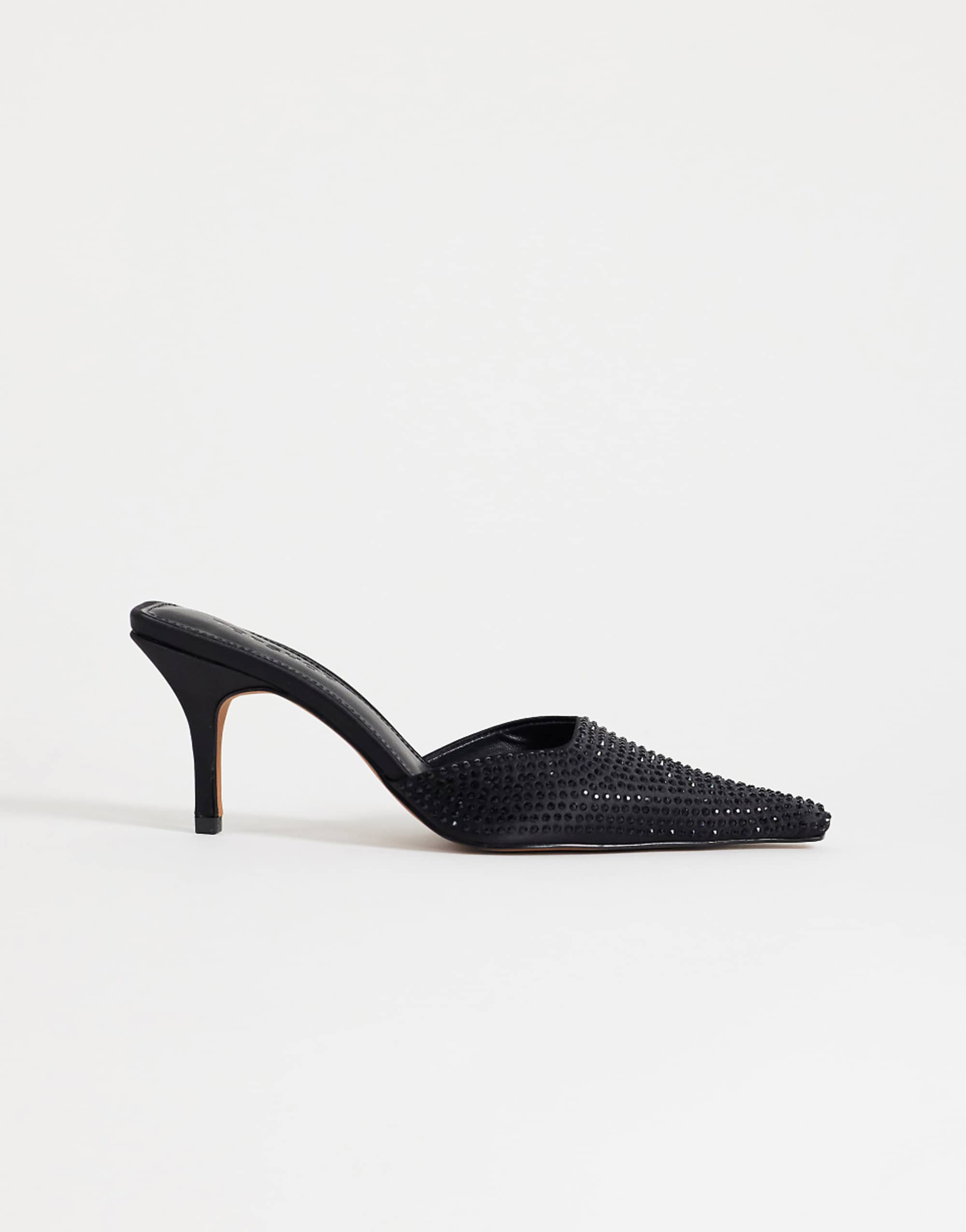 Topshop Avery Embellished Pointed Mule Mid Pumps in Black