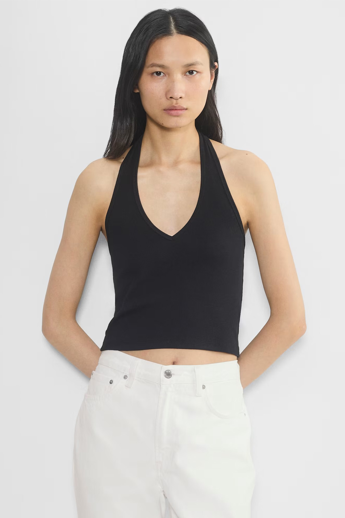 Homestretch Rib V-Neck Halter Top