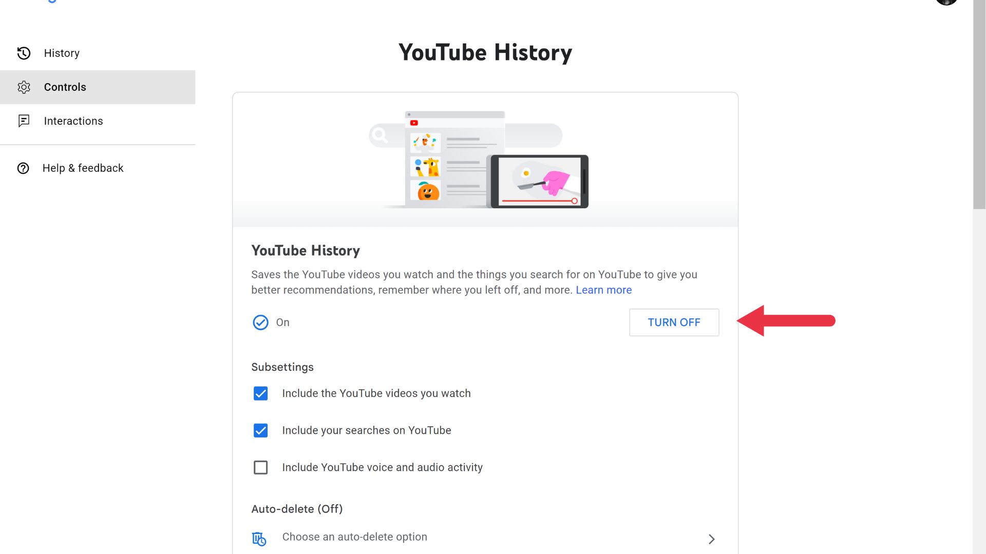 turn off youtube history