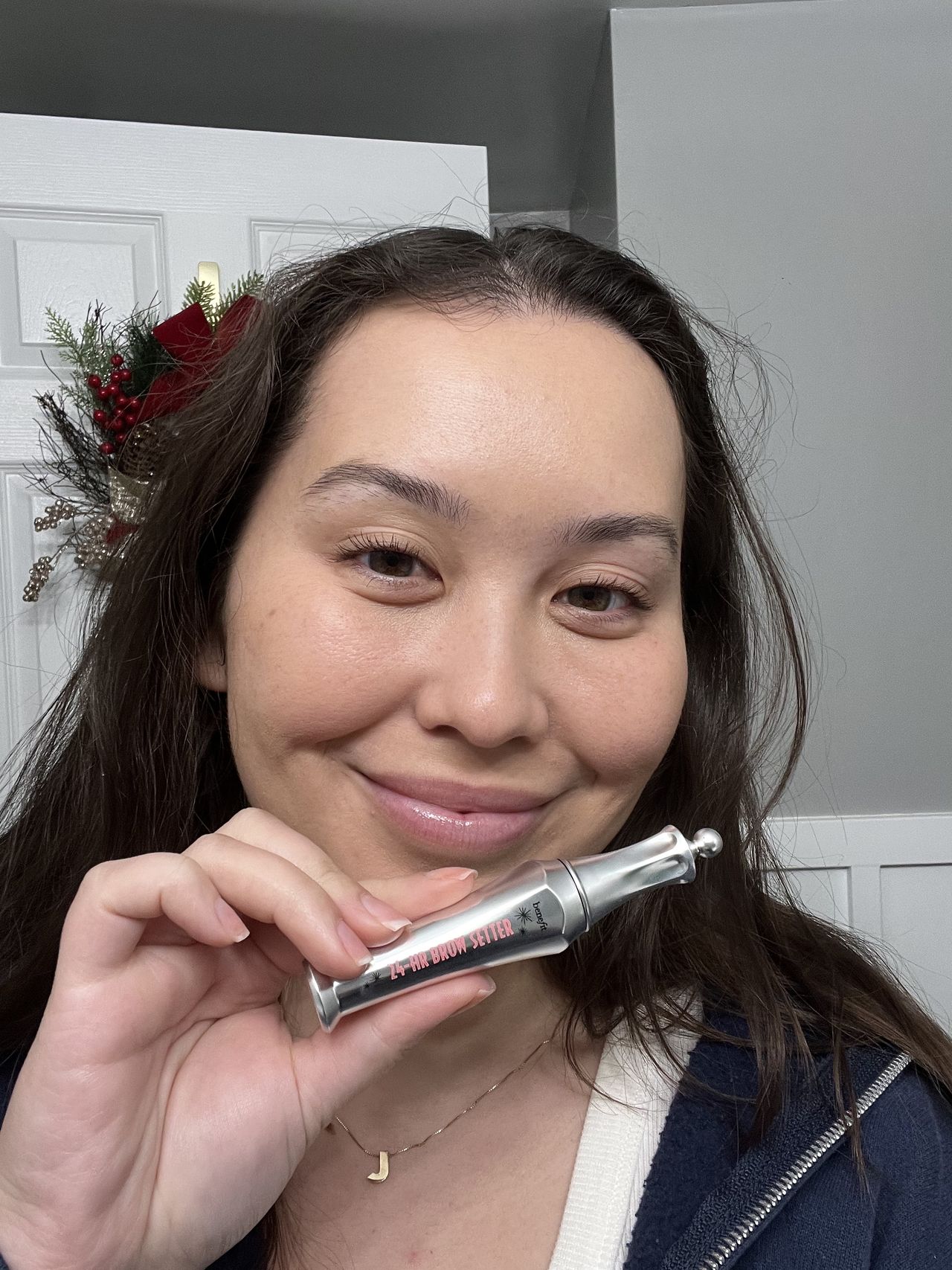 Catharine Malzahn testing Benefit Cosmetics 24-Hr Brow Setter