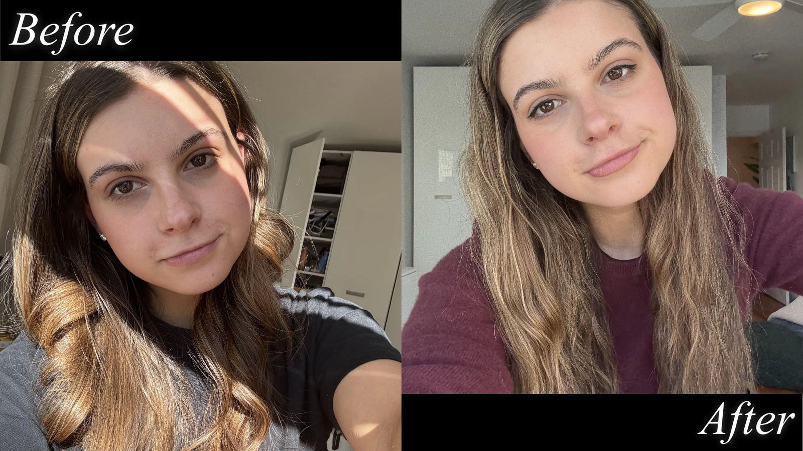 A girl with long brown hair and a black shirt and a girl with wavy brown hair and a maroon top
