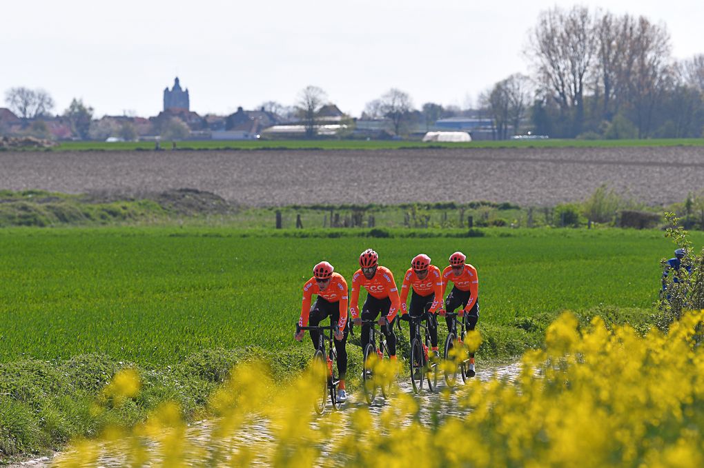 CCC Team riders check out the Paris-Roubaix route