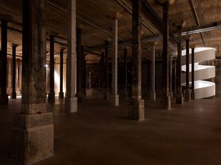 dark gallery with columns at Sydney Modern opens