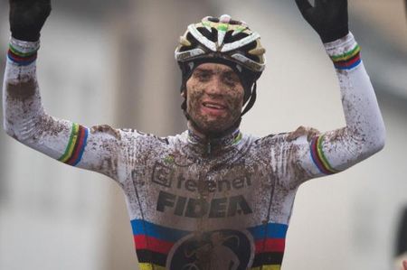 Zdenek Stybar (Telenet-Fidea) celebrates his Czech 'cross nats victory