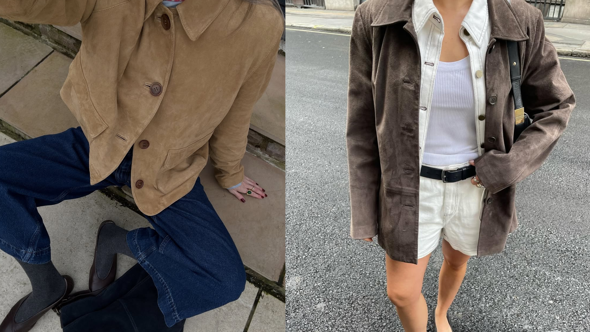 woman wearing suede button down jacket trend 2026