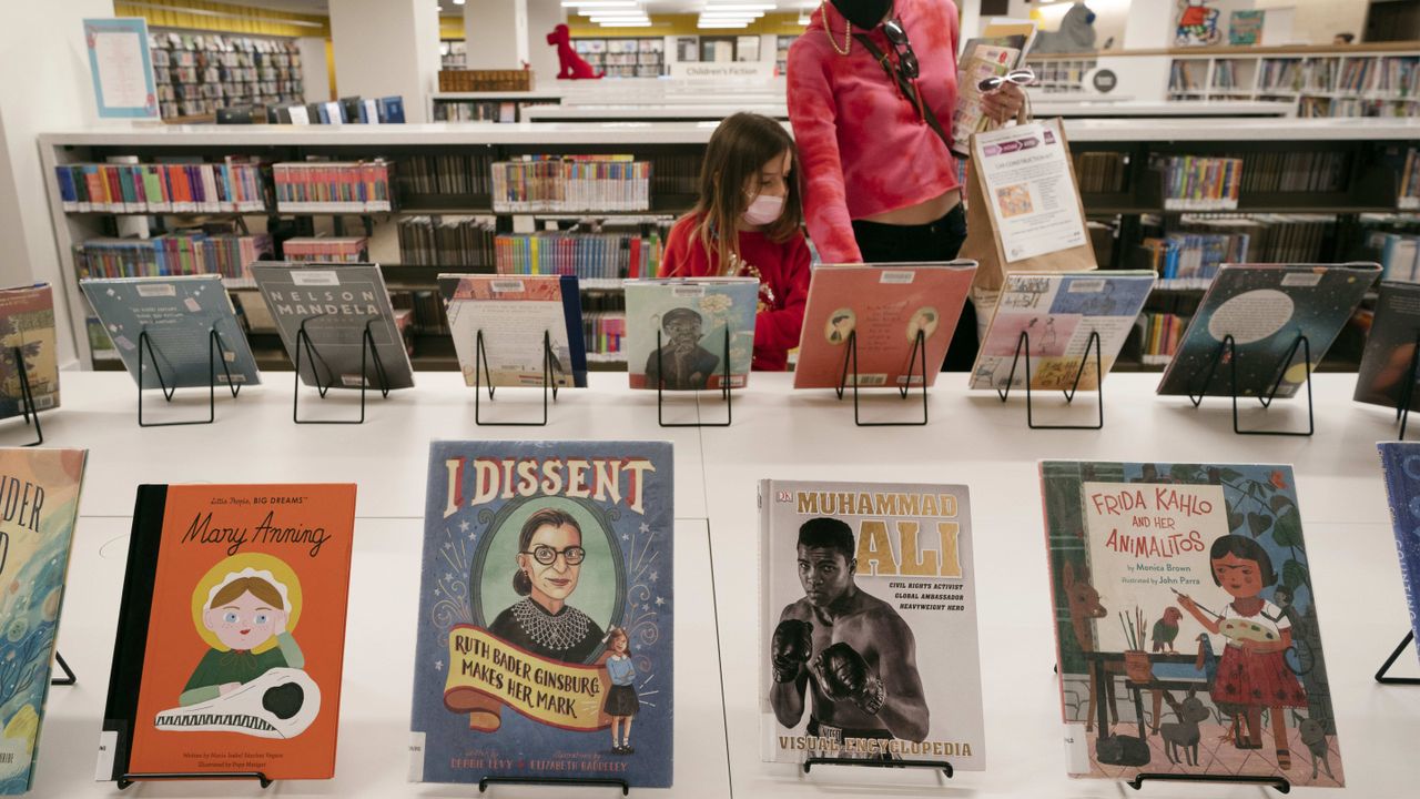 Children&amp;#039;s books on display at a library.