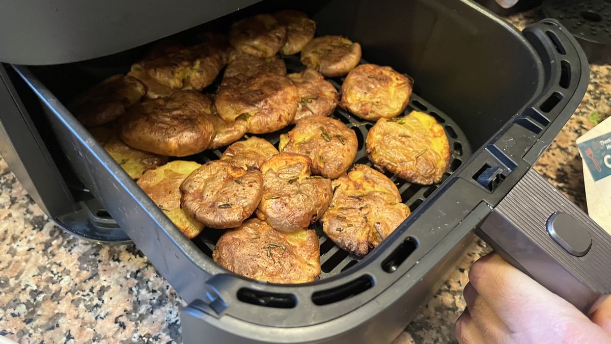 Cosori TurboBlaze 6.0-Quart Air Fryer smashed potatoes closeup