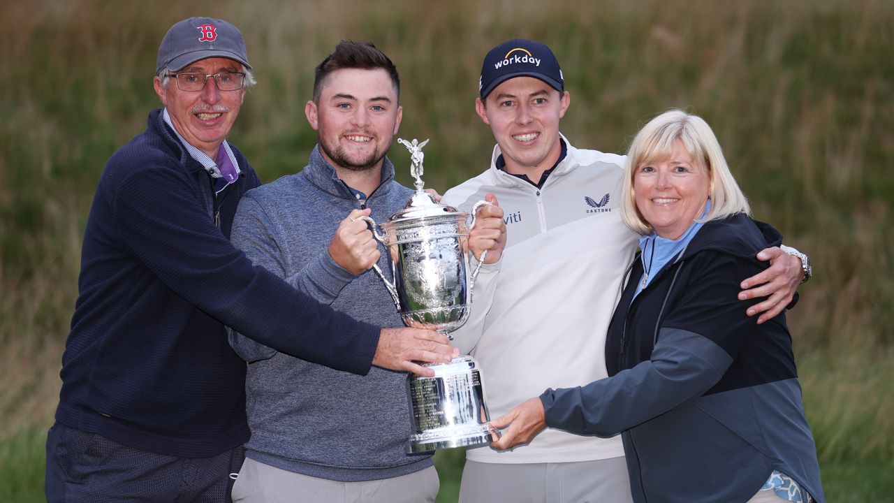 Golfing brothers Alex (left) and Matt (right) Fitzpatrick celebrate Matt&#039;s US Open win with their parents