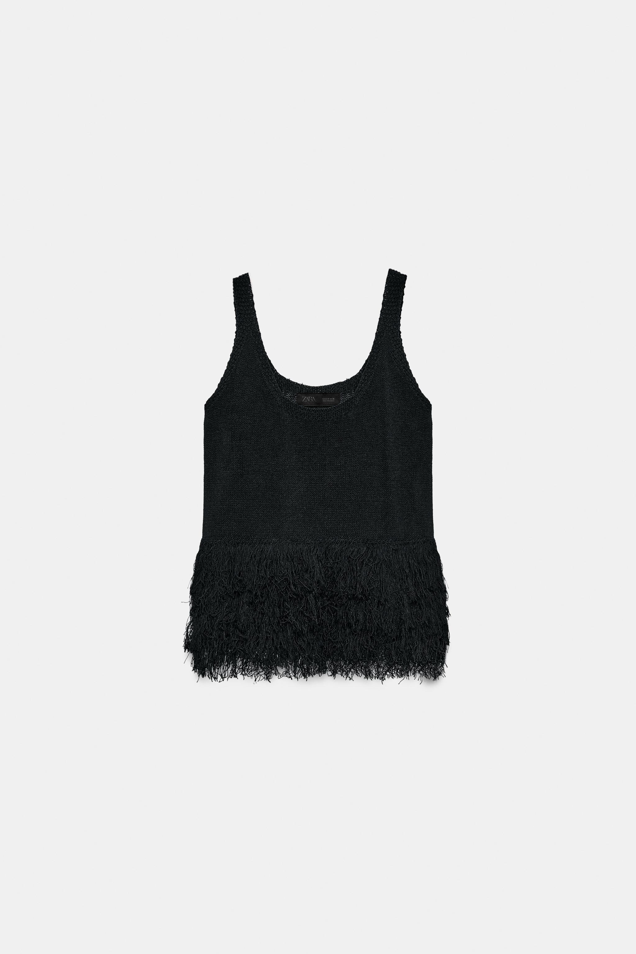 Fringe Knit Top - Black - S