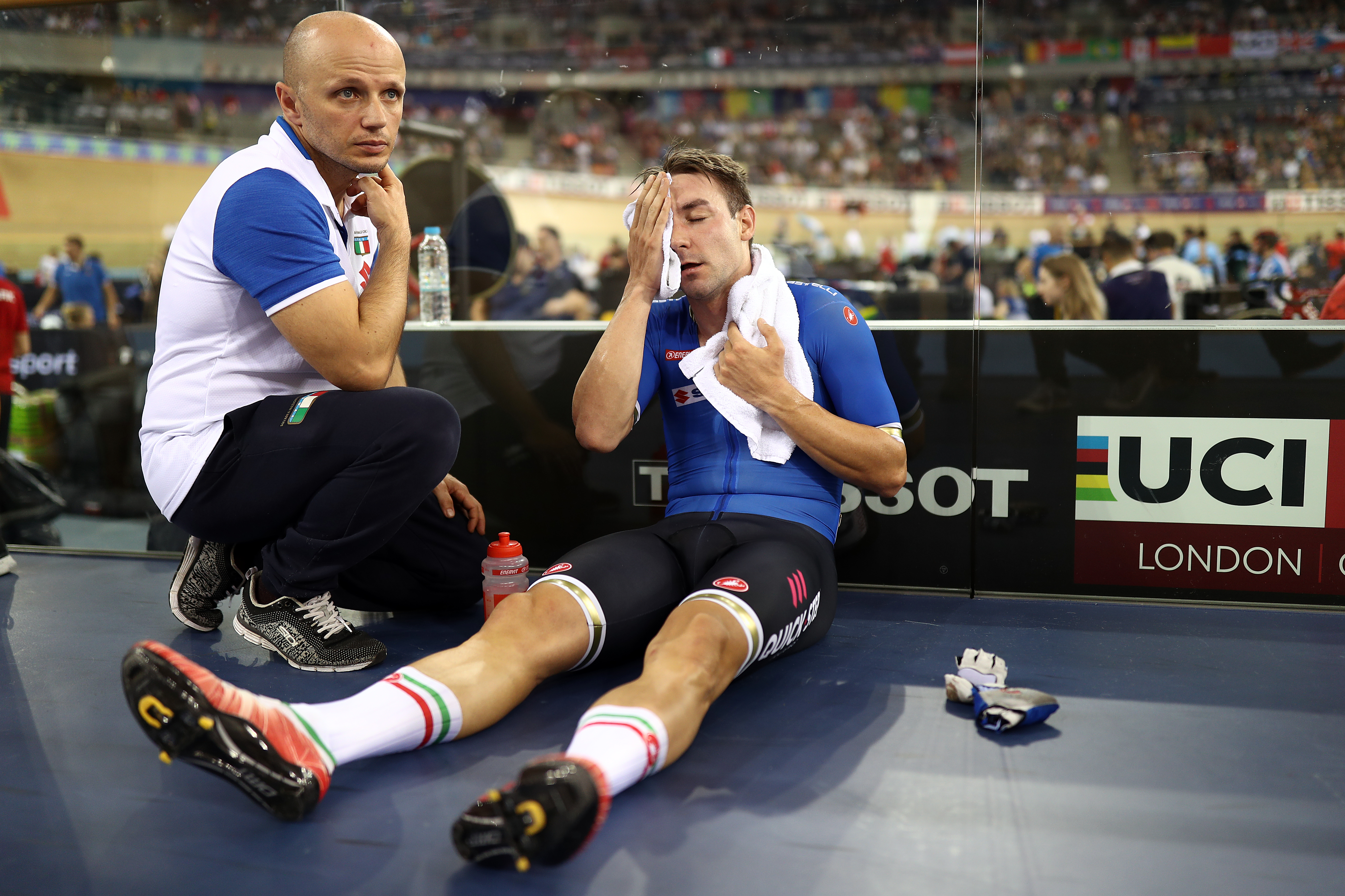Elia Viviani recovering after a race