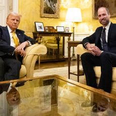 Donald Trump sitting next to Prince William on gold sofas 