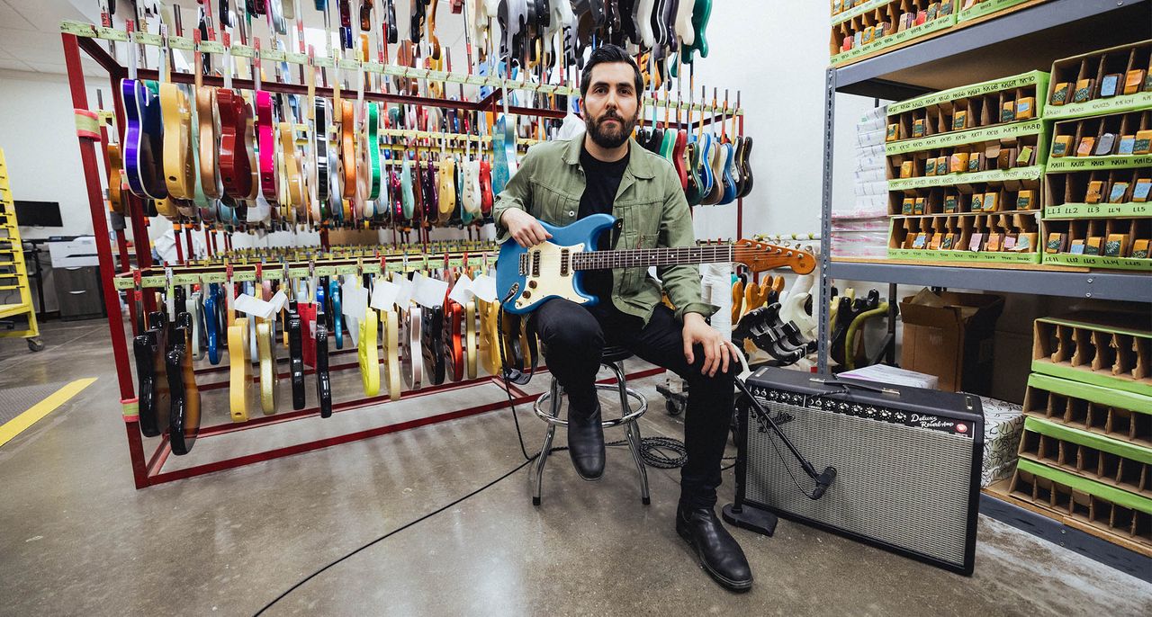 Fender Custom Shop Ariel Posen Stratocaster: Posen's new signature model was inspired by the Jazzmaster and has custom-wound AP-90 pickups. Check out those cupcake-style control knobs.