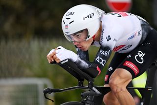 Juan Ayuso riding stage one of the 2025 Tirreno-Adriatico