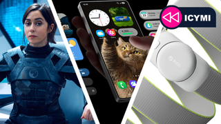 A Samsung phone next to a Pico phone tracker and a spacship captain from Black Mirror Season 7.