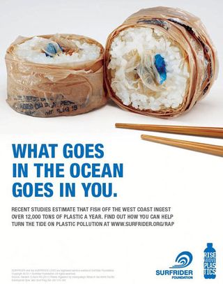 The posters remind us that sea pollution affects our food supply