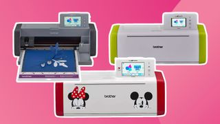 Best Brother ScanNCut machines; a mix of craft cutting machines on a pink background