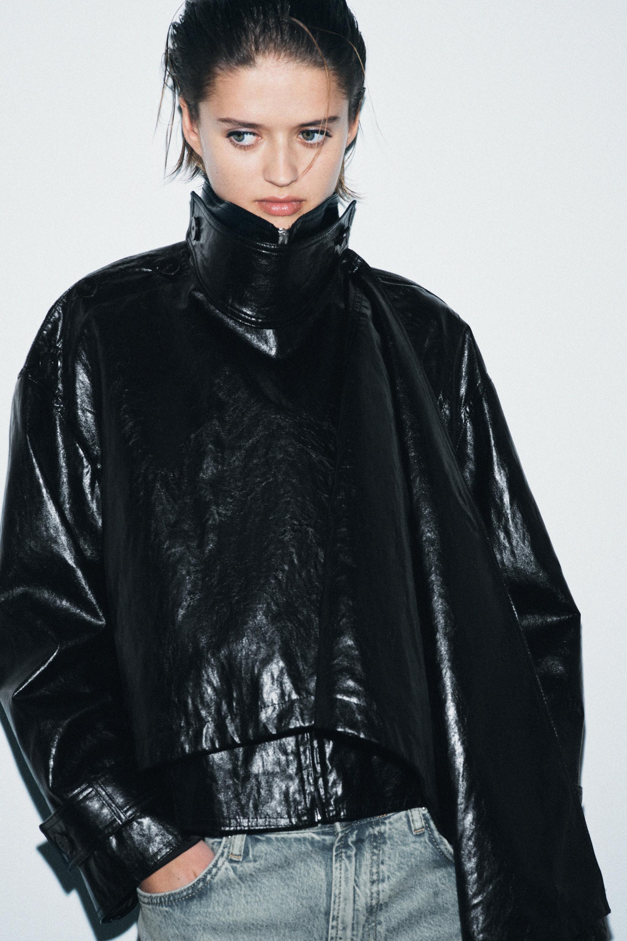 Faux Leather Jacket With Scarf Zw Collection