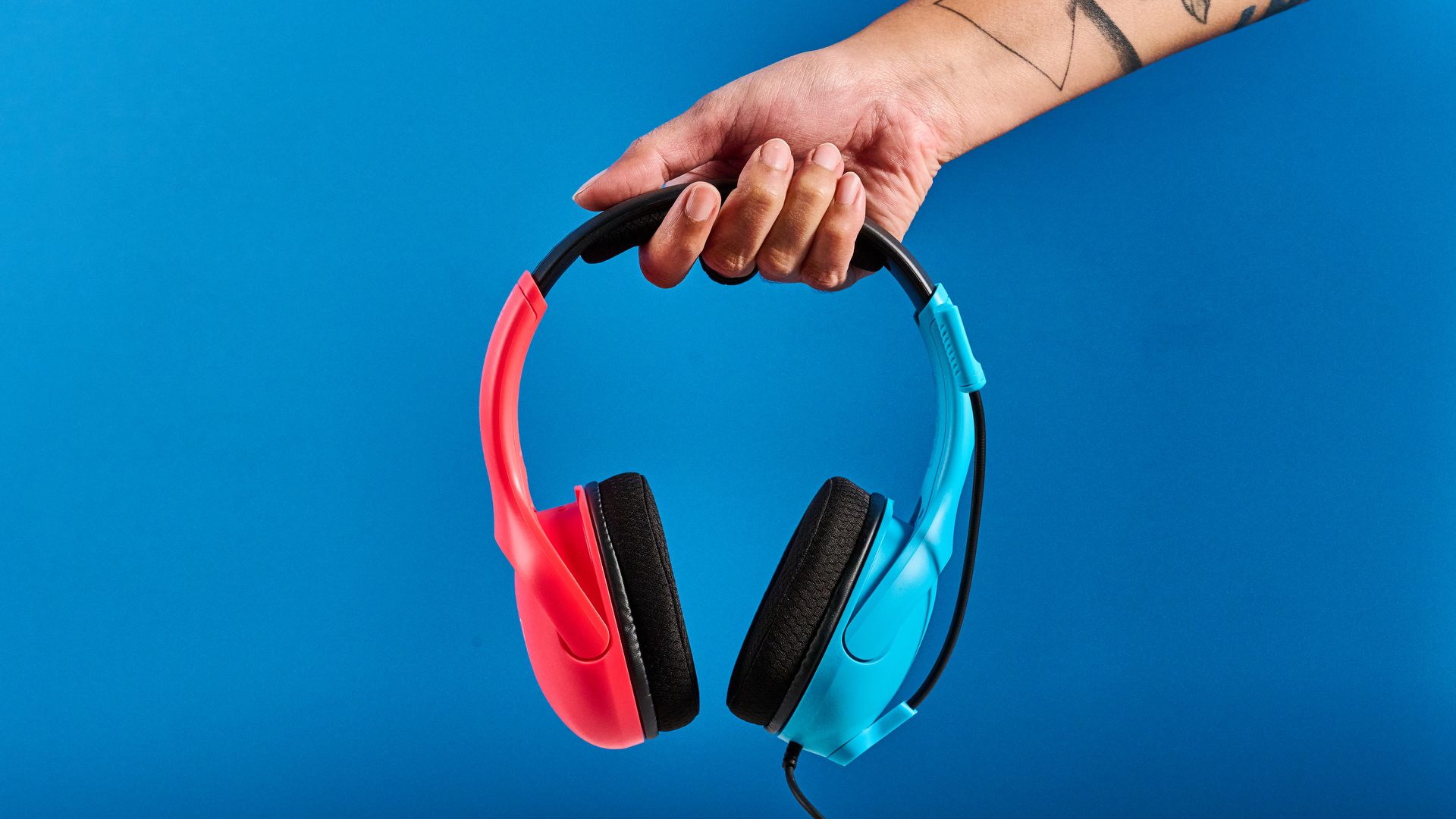 A blue and red Turtle Beach Airlite Fit wired gaming headset for the Nintendo Switch