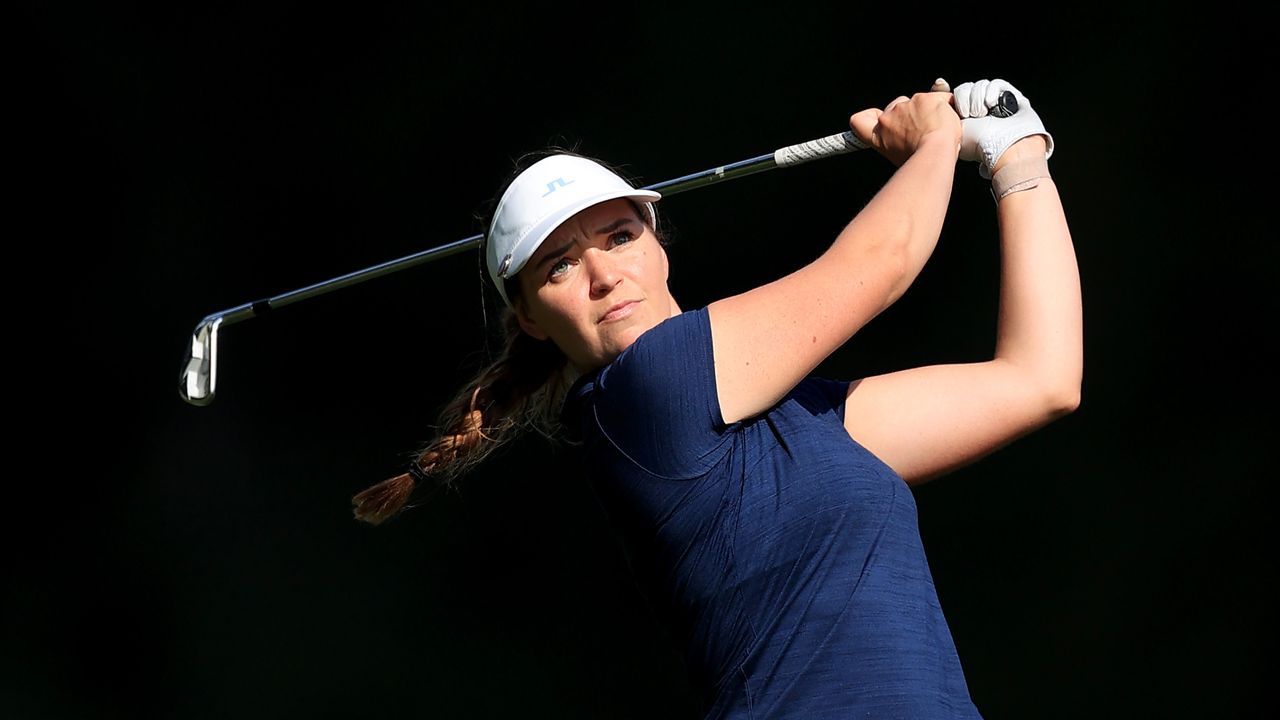 Rachel Drummond plays her tee shot on the 10th hole during the Rose Ladies Series at North Hants Golf Club on September 20, 2021