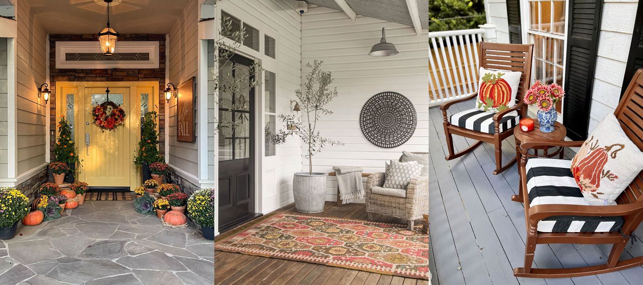 Three examples of fall porch ideas