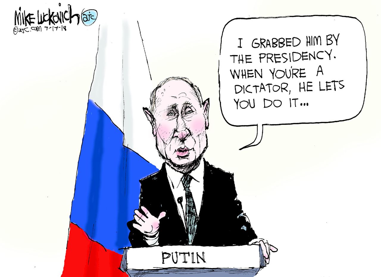 Political cartoon U.S. Trump Putin Helsinki summit