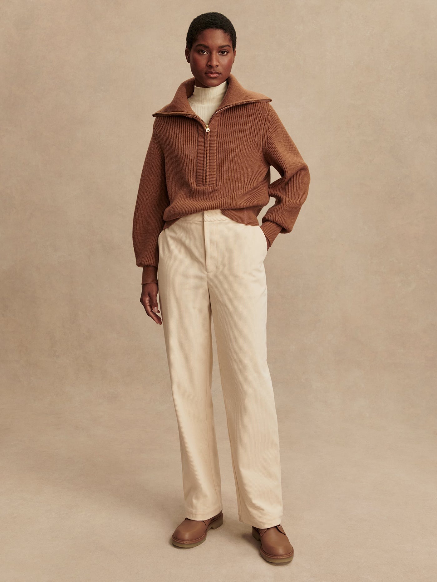 Varley, Maura Half Zip Rib Knit