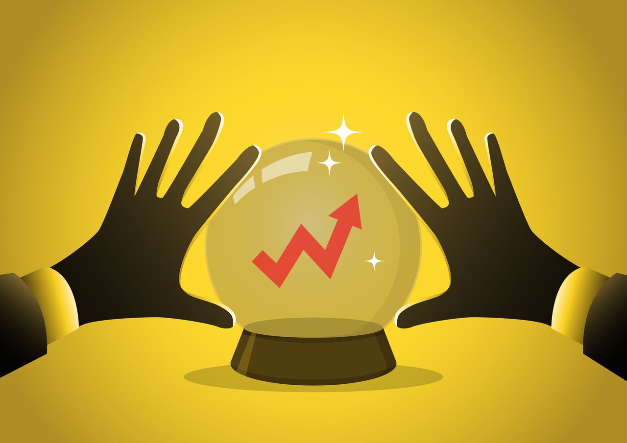 Businessman hands forecasting on crystal magic ball