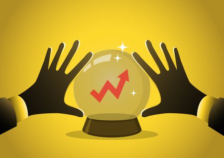 Businessman hands forecasting on crystal magic ball