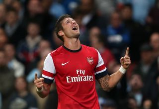 Olivier Giroud celebrates a goal for Arsenal against Coventry City in September 2012.