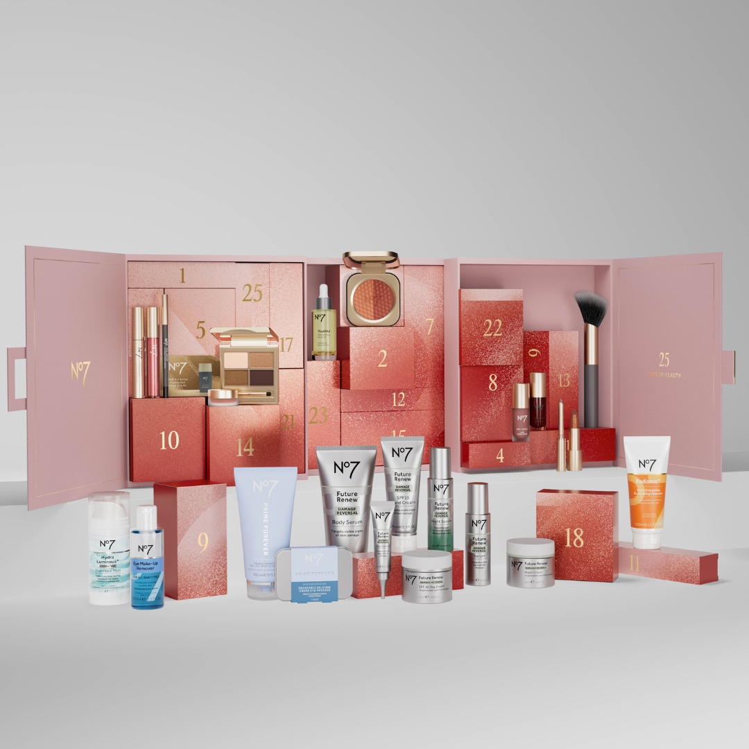 No7 Ultimate Advent Calendar&amp;#8203; 2026 with its contents in front of it