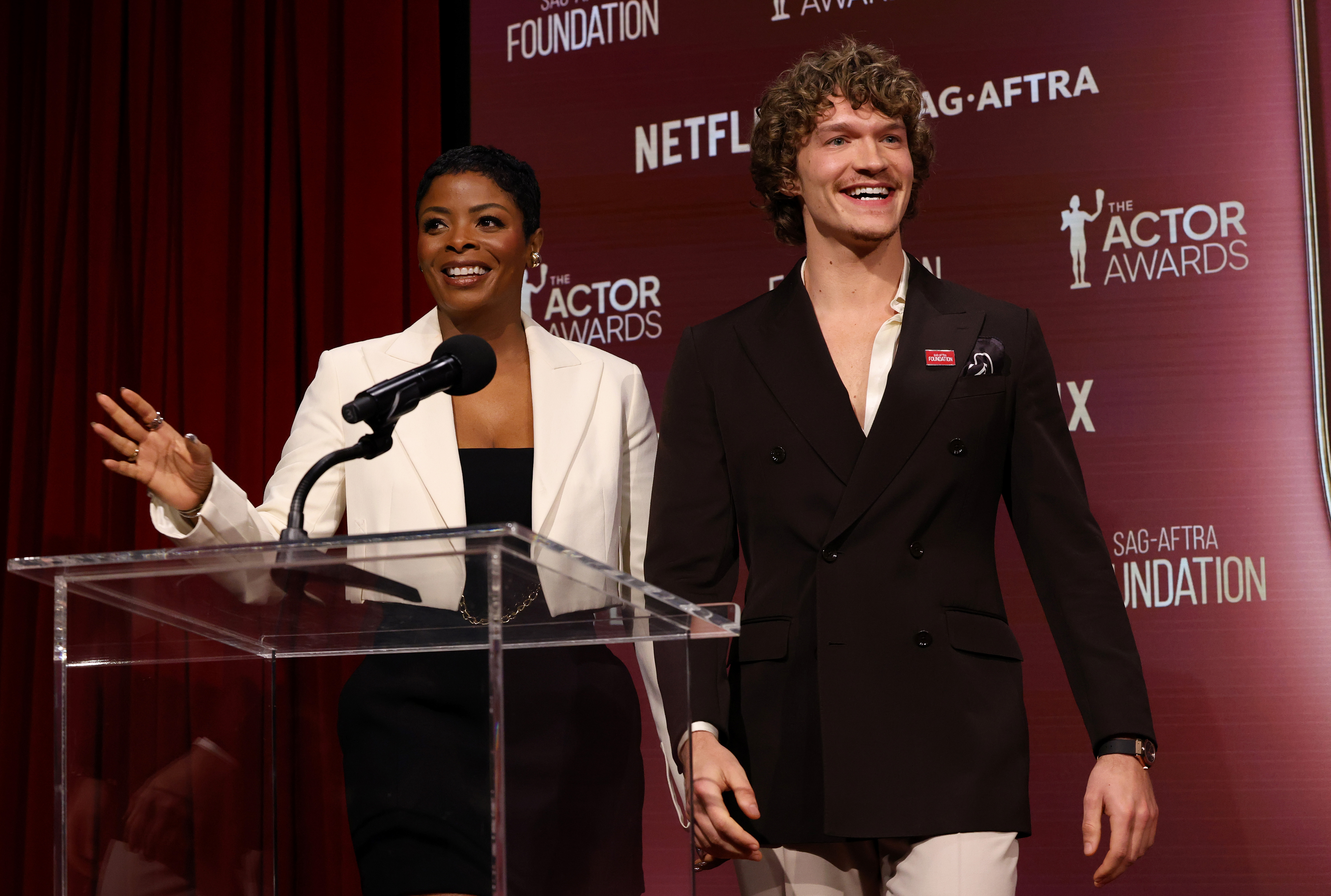 Janelle James and Connor Storrie at The 32nd Annual Actor Awards Nominations held at SAG-AFTRA on January 07, 2026 in Los Angeles, California. (Photo by Jesse Grant/Variety via Getty Images)