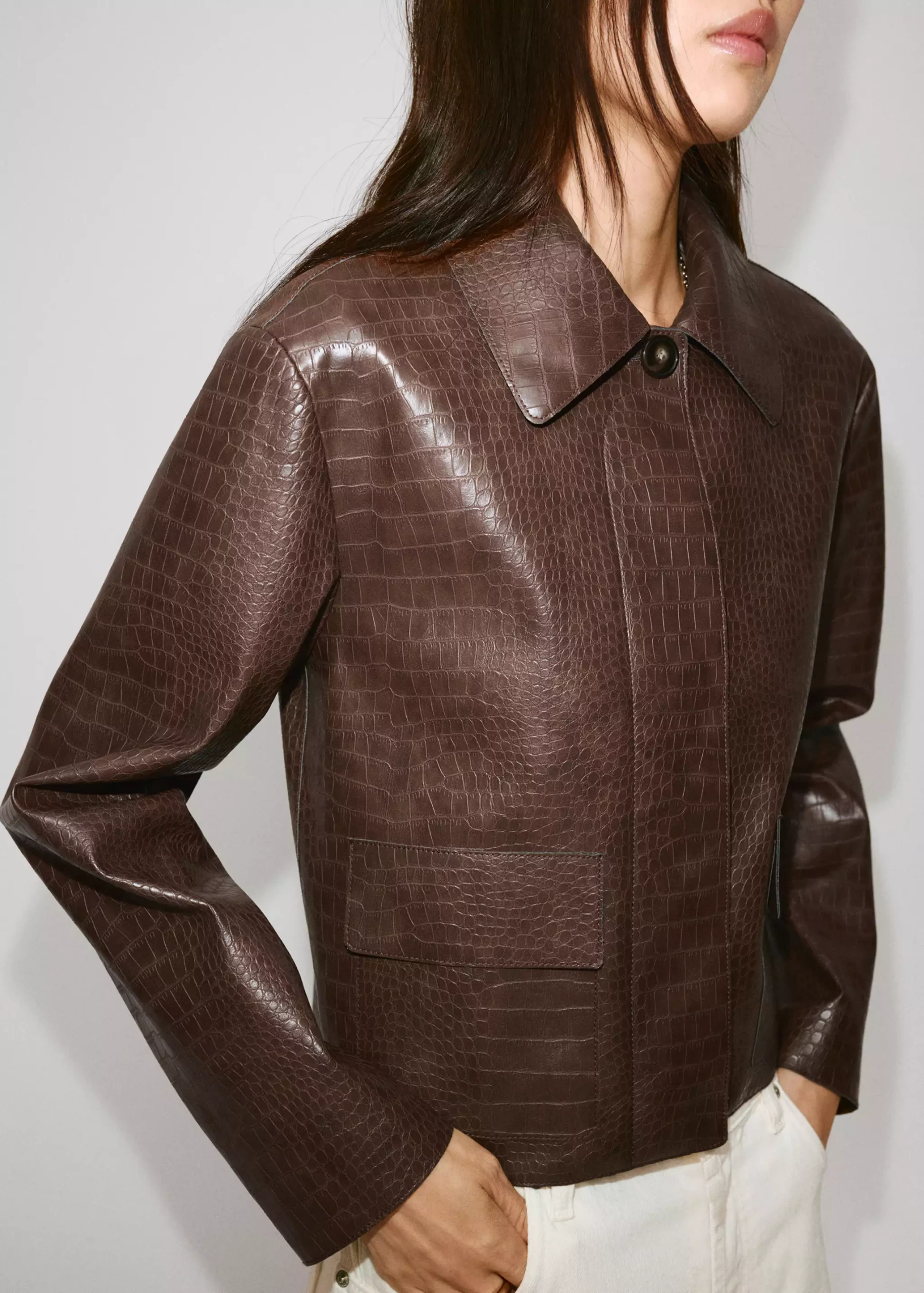 MANGO Croc-Effect Faux Leather Jacket