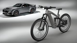 Ford Mustang e-bike with a Mustang car behind