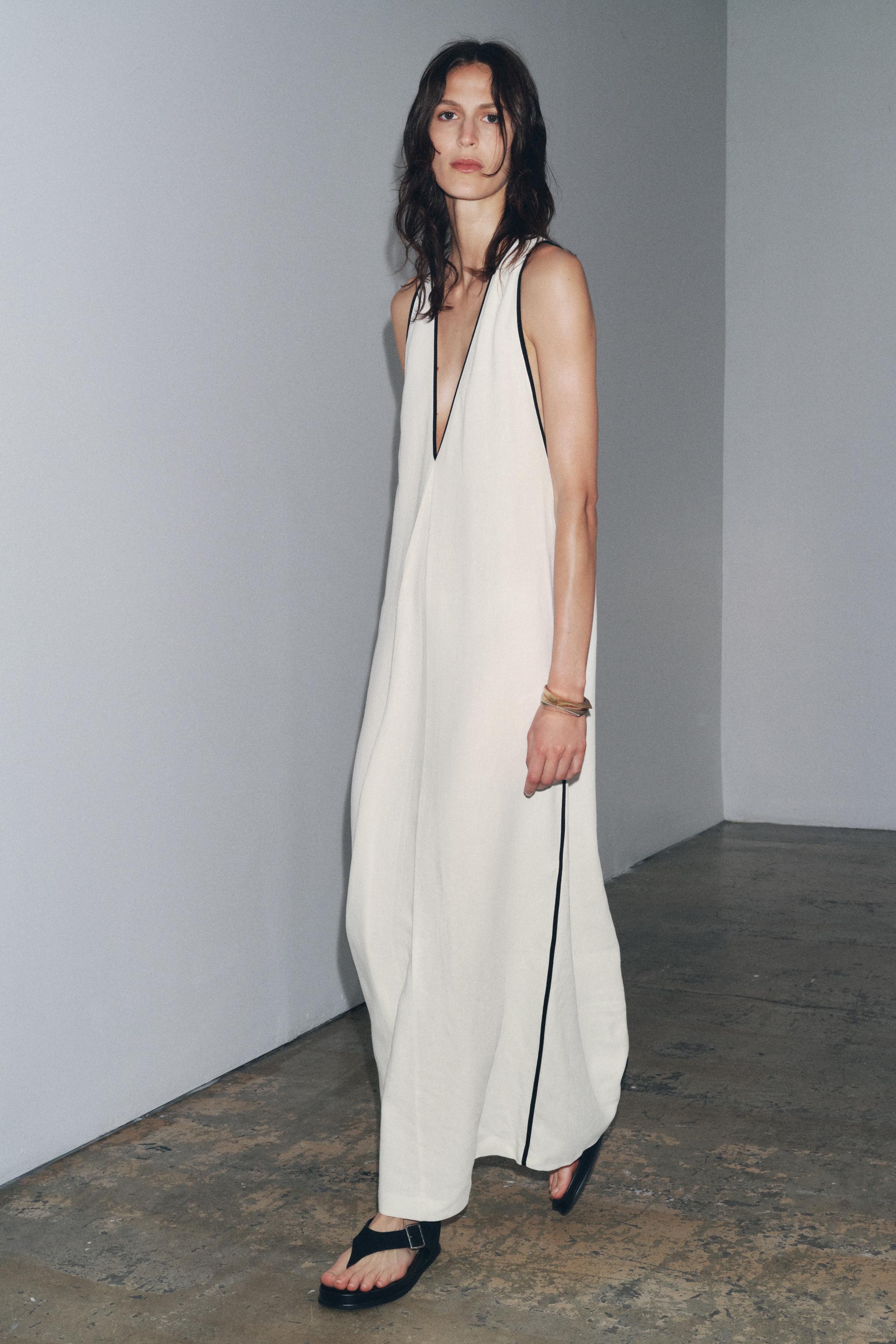 Zw Collection Linen Blend Dress With Trim