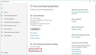 Windows Security antivirus manage settings