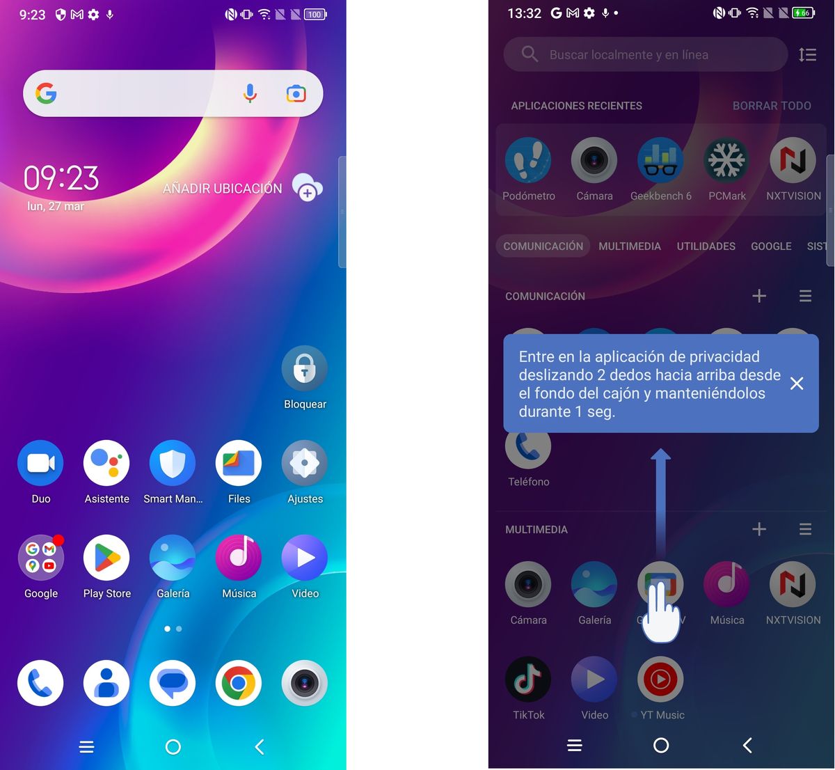 Interfaz del TCL 30+ pantalla de inicio y aplicaciones