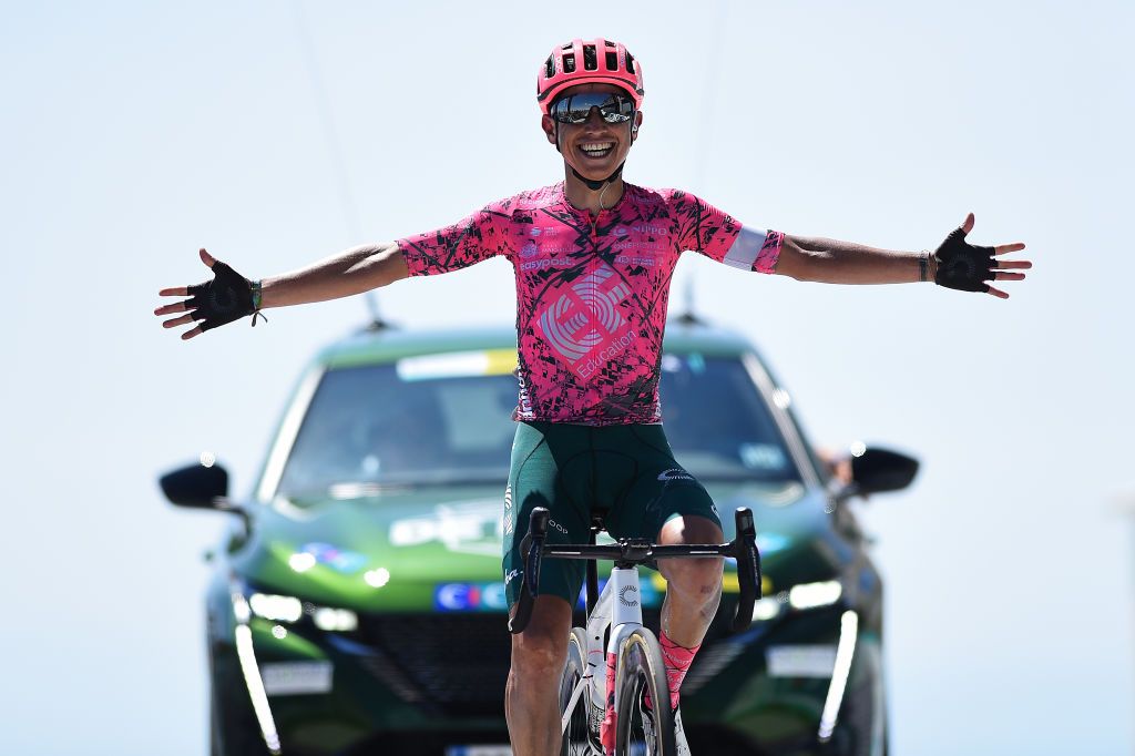 MONT VENTOUX FRANCE JUNE 14 Johan Esteban Chaves Rubio of Colombia and Team EF Education Easypost reacts at finish line the 4th Mont Ventoux Denivele Challenge 2022 a 153km one day race from VaisonlaRomaine to Mont Ventoux 1893m MVDC on June 14 2022 in Mont Ventoux France Photo by Dario BelingheriGetty Images