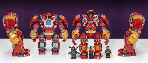 Front, back and side views of the Lego Hulkbuster: The Battle of Wakanda playset 